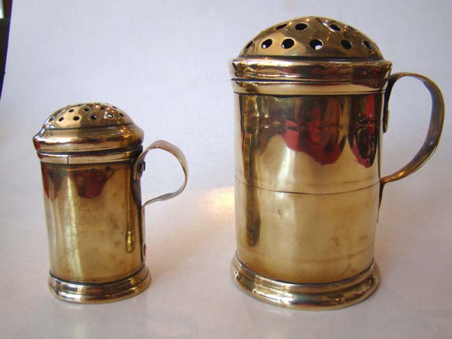 Two 18th century brass casters (shakers)